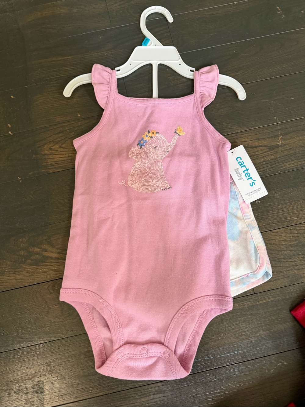 Carter's Pink Elephant Ruffle-Strap 2-Piece Bodysuit and shorts set 18m